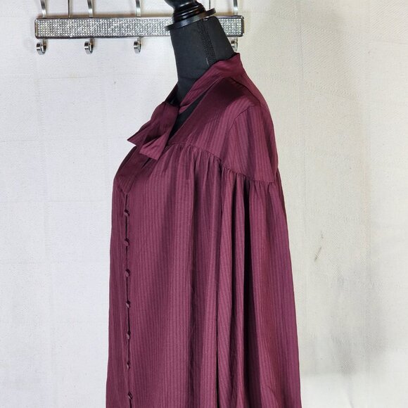 Time & Tru Metropolis Burgundy LS Tie Neck Poly Relaxed Fit Button Up Top Sz XXL - Picture 10 of 16